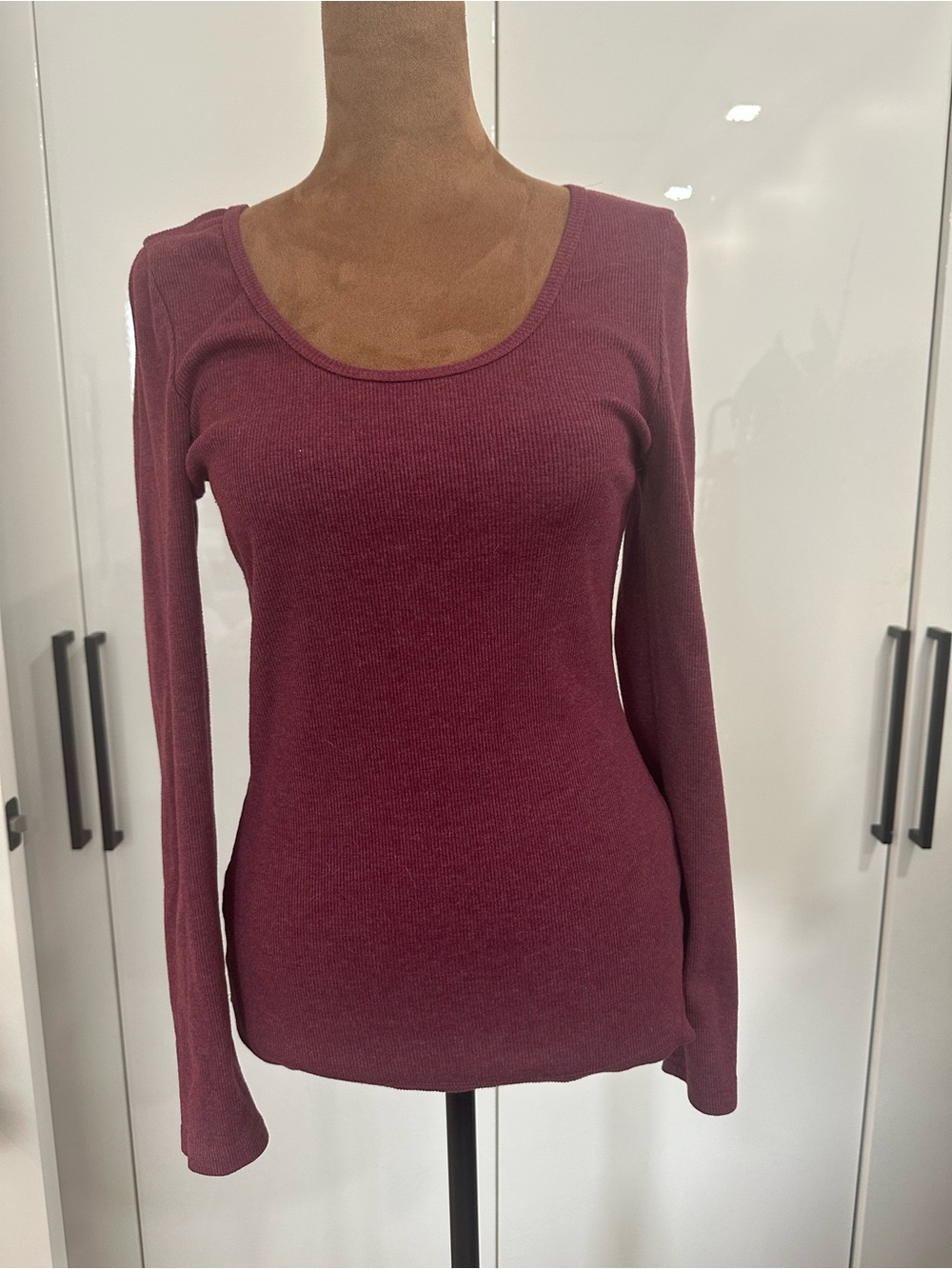 Scoop Neck Long Sleeve Thermal Top - Burgundy